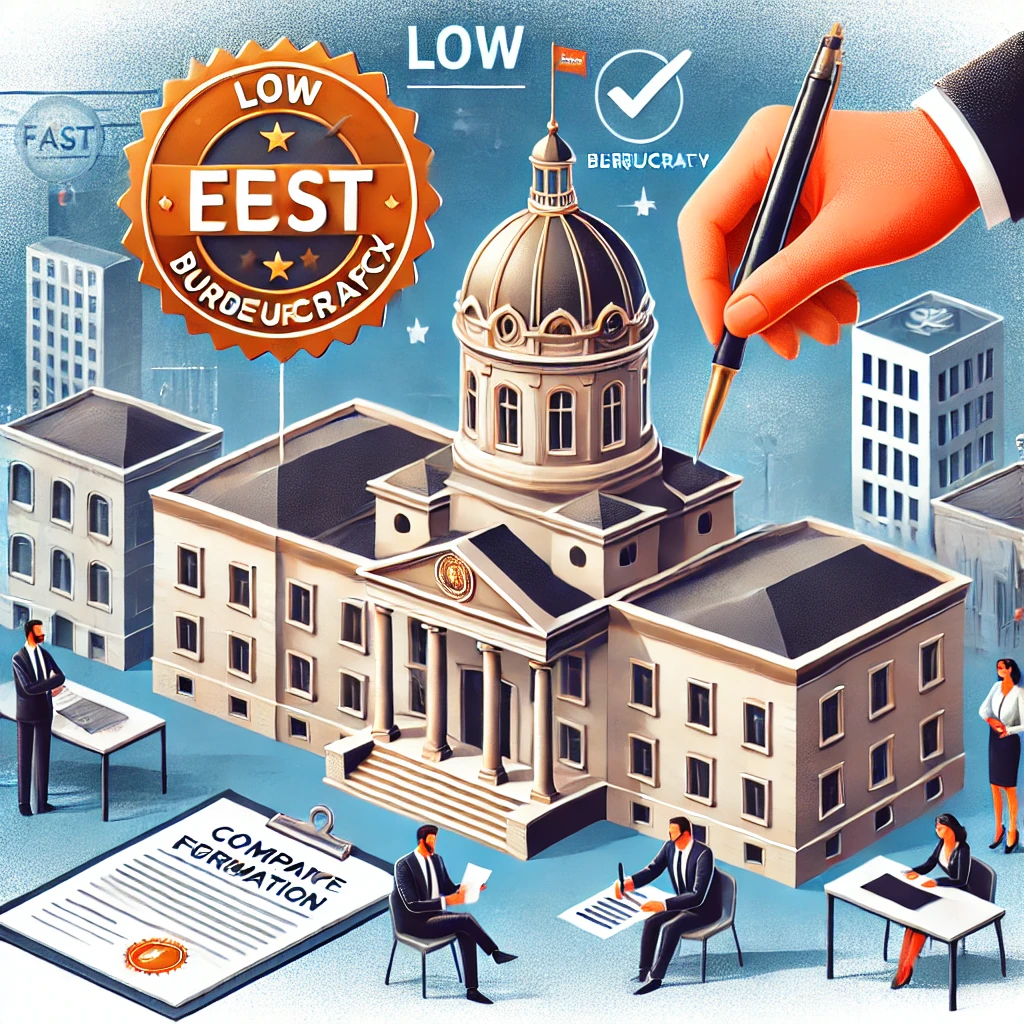 Illustration: "EEST" Behörde, Low-Bureaucracy-Siegel; ekosphere consulting berät beim Auswandern, Firmengründung & Visum. Kooperation ekosphere consulting doo & ekosphere doo.